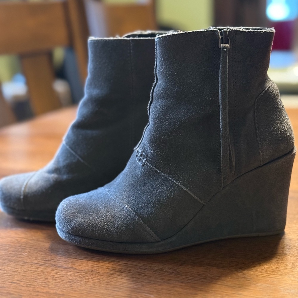 TOMS Gray Suede Wedge Ankle Boots